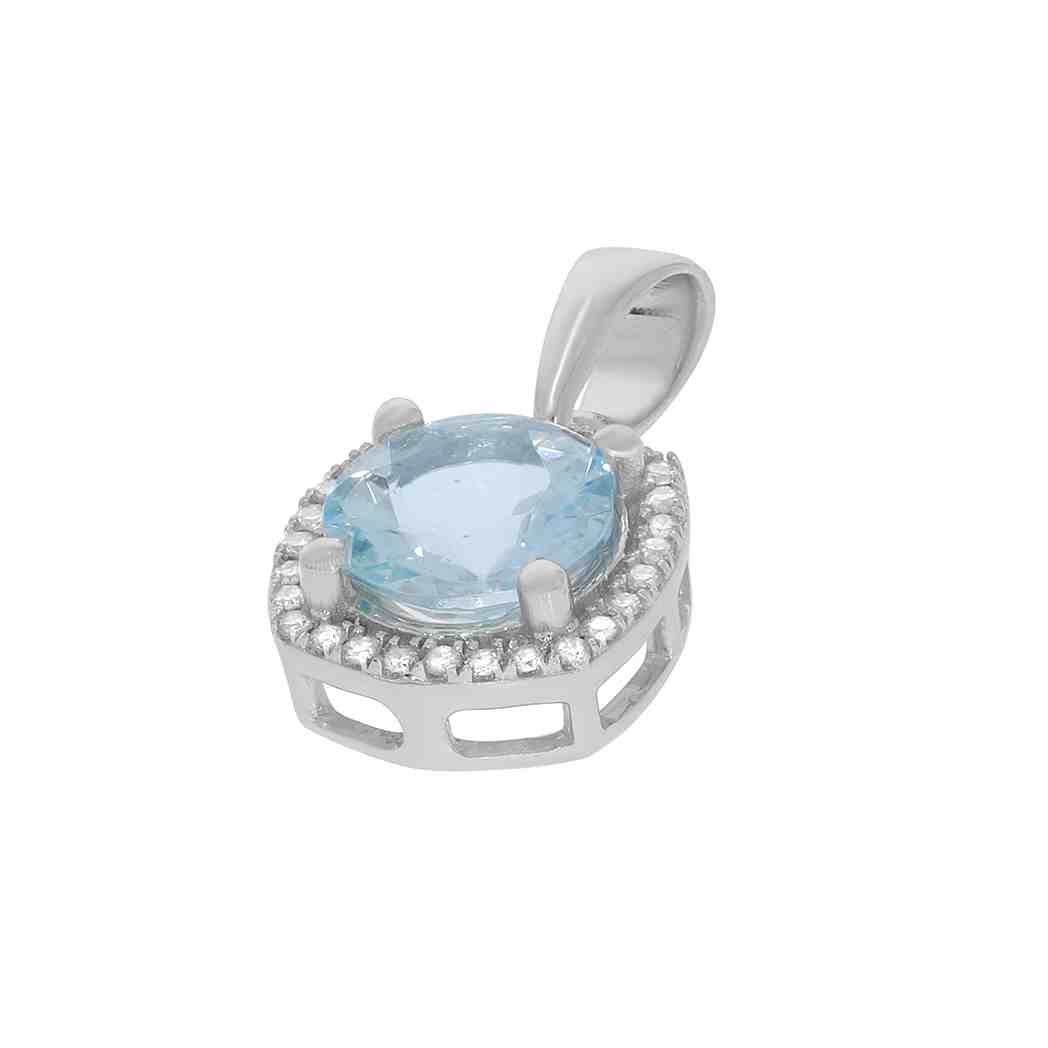 Aquamarine and Diamond Halo Stud Pendant PD31345A AQUAMARINE
